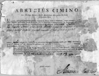 Documento de autentificación del relicario
